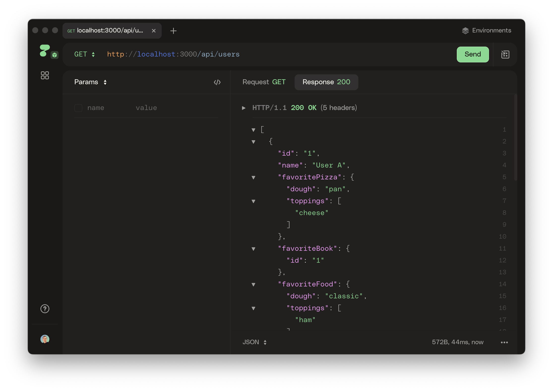 REST API users response